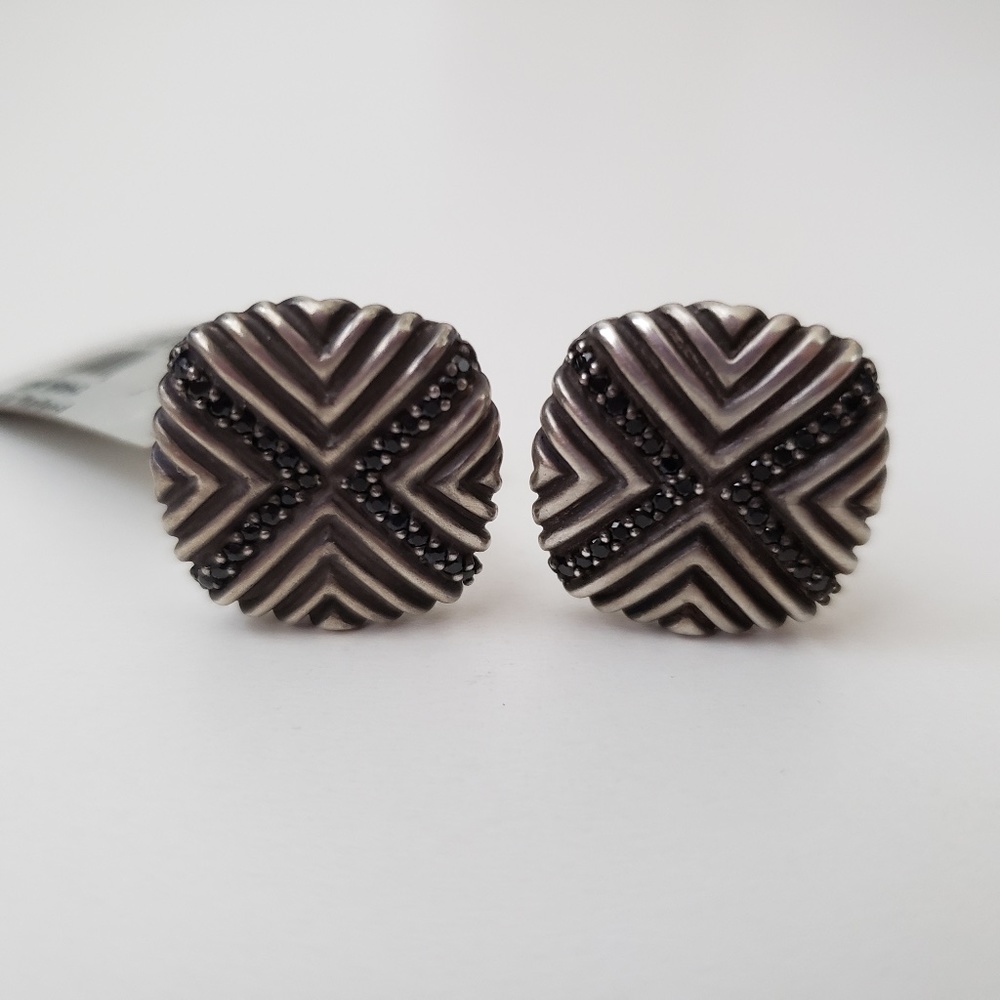 JOHN HARDY Sterling Silver Black Sapphire Bedeg Square Cuff Links $695